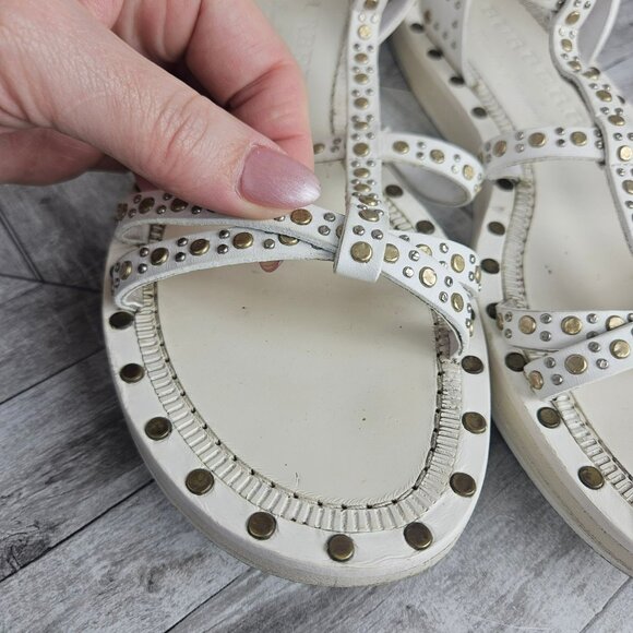 Burberry White Leather Studded Gladiator Sandals Womens US 8 Ankle Strap Shoes - Picture 14 of 16